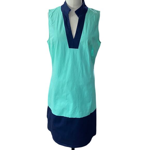 Sail to Sable Color block Navy blue & mint green Classic Tunic Dress Size Medium - Picture 4 of 11